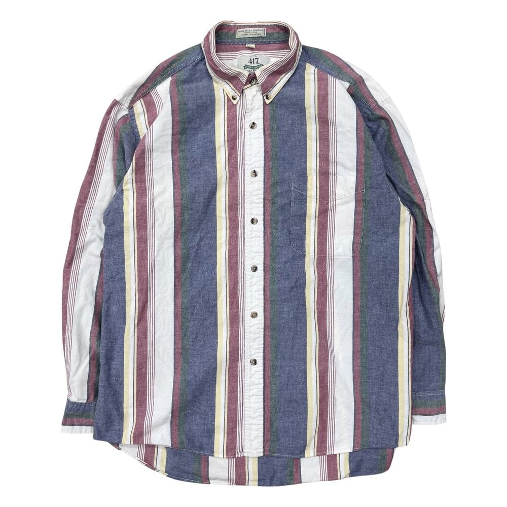 Vintage 90s Van Heusen Vertical Stripe Button Down Shirt L Oxford Preppy 80s 90s